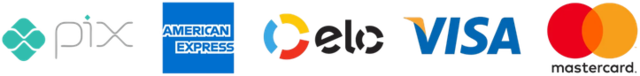 Aceitamos Pix, American Express, Elo, Visa e Mastercard